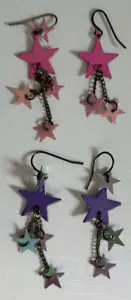 Retro Vintage Star Drop Earrings set of 2 Pink & Purple - Picture 1 of 1
