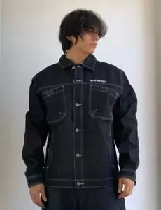 Herren Davoucci Schwarz | Himmelblau Nähte Freizeit Jeansjacke Neu mit Etikett - Bild 1 von 6