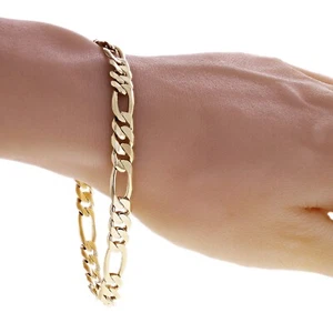 Men's 10k Yellow Gold Solid Figaro Chain Bracelet 8" 7.8mm 18.5 grams - Picture 1 of 5