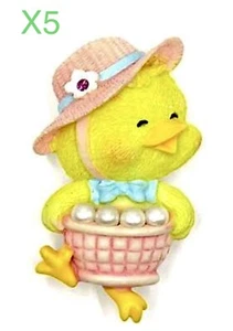 X5 EASTER Chick Eggs In Basket Easter Egg Hunt Pin Brooch VINTAGE 2000 Avon NOS - Picture 1 of 2