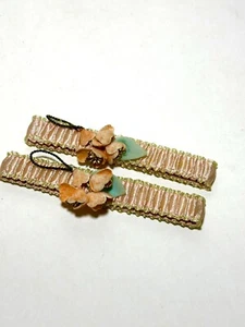 Antique 1920s Flapper Silk Ribbon Stocking Garters Vintage Ribbon Roses - Picture 1 of 5