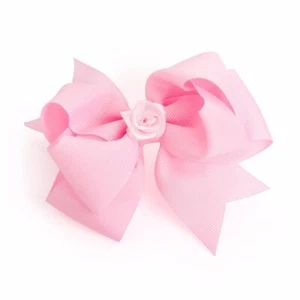 Rosa Rosenknospe Blume Mitte farbiges Band Stil Schleife Haarschnabel Clip Folie - Bild 1 von 1