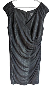 Adrianna Papell Womens Plus Cocktail Dress Black Gold Mesh Overlay Holiday 22W - Picture 1 of 13