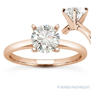 Anillo de compromiso solitario redondo de corte brillante Moissanite 14k Rose Gold 4-Prong - Imagen 1 de 4