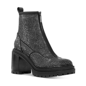 Michael Kors Women's Cyrus Zip Booties Embellished Rhinestone Silver Black Sz 8 - Picture 1 of 7