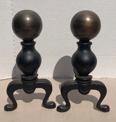 Cast Iron And Brass Fireplace Andirons With Short Shanks For Gas Fireplace Cover