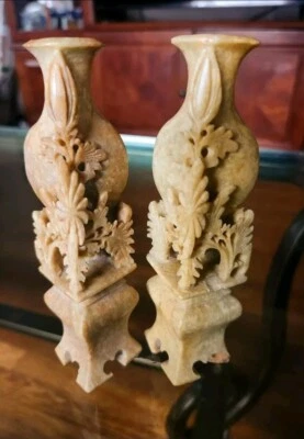 Antiguo jarrón urnas de piedra yospiedra china tallada a mano del siglo XX de la década de 1930 decoración antigua Foto 1 de 4