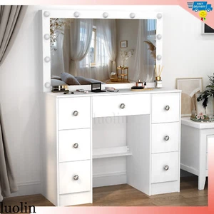 7 Drawers Makeup Vanity Set Large LED Lighted Mirror Dressing Table Dresser Desk - Picture 1 of 12
