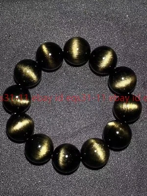 Brazalete de cuentas redondas de piedras preciosas de obsidiana de oro natural de 20 mm de 7,5"" Foto 1 de 4