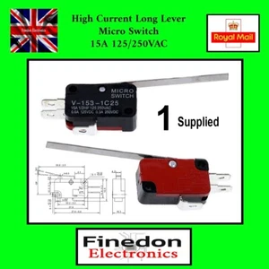 High Current Long Lever Micro Switch V-153-1C25 15A 125/250VAC - Picture 1 of 4