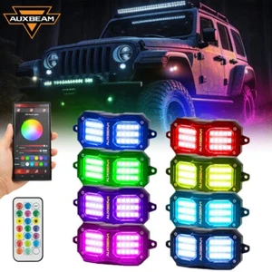 AUXBEAM 8 Pods RGB LED Rock Light Underglow Lamp Offroad Remote bluetooth APP - Picture 1 of 12