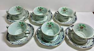 6 Adams Calyx Ware 2 Handled cups & Saucers; Flower Pattern, No chips. - Picture 1 of 13