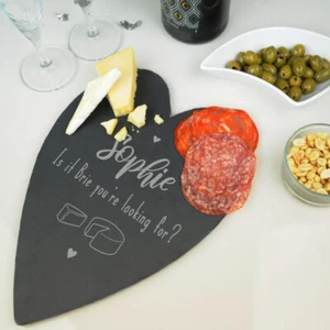 Personalised Heart Slate Cheese Board "Is It Brie You're Looking For?" Gift - Picture 1 of 5