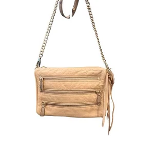 REBECCA MINKOFF Crossbody Shoulder Bag Designer Beige Small Chains Fringe Zipper - Picture 1 of 14
