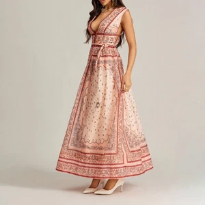 Womens Ladies Boho Long Dress Floral Holiday V Neck Sleeveless Maxi Sundress AU· - Picture 1 of 14