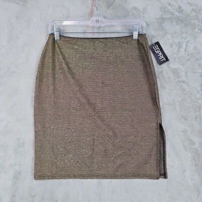 Vintage Y2K Esprit De Corp. Mini Skirt Womens S Metallic Gold Slit Deadstock NWT - Image 1 of 4