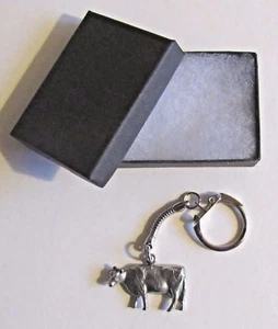 F) KEYRING PEWTER COW CATTLE LIVESTOCK BEEF VEAL DAIRY ANIMALS MILK LEATHER - Picture 1 of 6