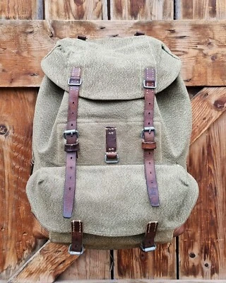 Robuster, alter Schweizer Armee Rucksack, Segeltuch & Leder Original 1955, Nr.38 - Bild 1 von 4
