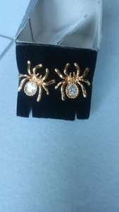 Vintage Avon Gold Plated & Rhinestone Spider Earings - Picture 1 of 14