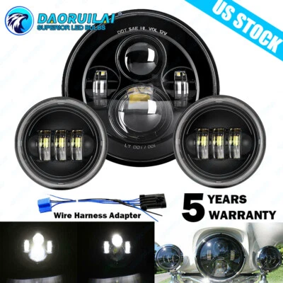 Faro LED clásico de 7" para Harley Davidson Electra Glide + luces de paso de 4,5" Foto 1 de 4