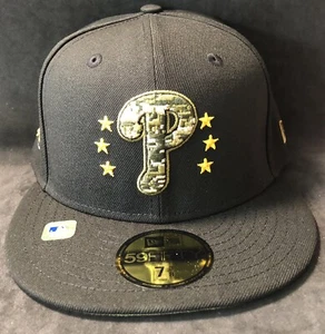 Hombre New Era Negro Philadelphia Phillies 2024 Día de las Fuerzas Armadas Sobre el Campo 7 3/8 - Imagen 1 de 11