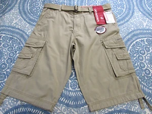 Neu mit Etikett Unionbay Herrenshorts 34 x 14 hellbraun "narbig" doppelstapelig Cargo Kuriertasche & Gürtel - Bild 1 von 11