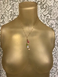 "Vintage Springtime" Gold Filled 17.5" Chain Teardrop Faceted Beaded Pendant - Picture 1 of 7