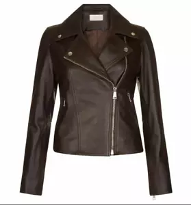 Chaqueta de Cuero Mujer Marrón Motociclista Moto Piel de Cordero Talla S M L XL XXL 3XL Hecha a Medida - Imagen 1 de 5