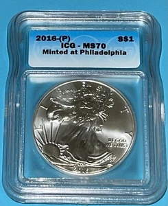 2016 (P) Silver Eagle, MS70. Stuck at Philadelphia Mint - Picture 1 of 3