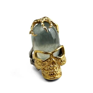 Ring 925 Silber Edelstein Prehnit Totenkopf Kralle - Bild 1 von 4