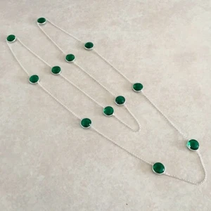 COLLANA CATENA LUNGA ARGENTO STERLING 925 QUARZO VERDE NATURALE 36" MALA - Foto 1 di 5