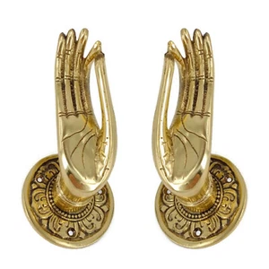 2 cast Pull handle hands solid brass door aged old style knob hook 5 "buddha - Picture 1 of 13