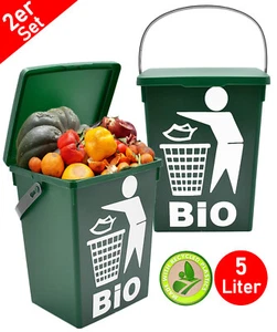 2er Set Bio Mülleimer 5L klein mit Deckel für Küche Abfalleimer Behälter Kompost - Bild 1 von 7