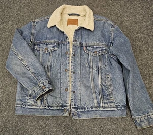 Levi’s Premium Sherpa Trucker Jacke Herren L Blau Denim Fleece Gefüttert Vintage... - Bild 1 von 9