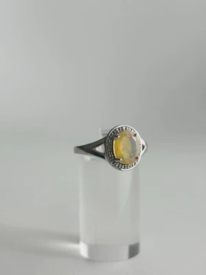 Stunning BBJ 925 Sterling Ethiopian Fire Opal/ White Zircon Ring Size 8 - Image 1 of 4