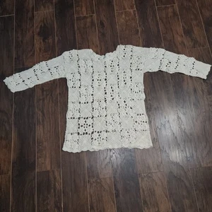 Jay Jacobs Vintage Ivory Open Hand Knit Crochet Ivory Sweater - Picture 1 of 12