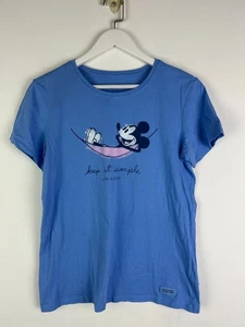 Life is Good Disney T-Shirt Medium Woman Crusher Lite Mickey Mouse Graphic Blue - Picture 1 of 3