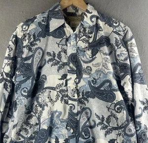 Vintage Indigo Joe Herren Hemd Gr. Medium Paisley Blau Blumen Knopf Retro - Bild 1 von 9