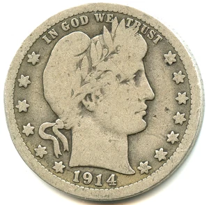 USA quarto di dollaro argento Barbiere 1914 n. 5815 - Foto 1 di 2