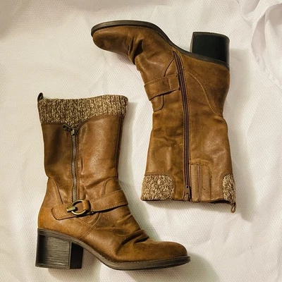 Baretraps Womens 9.5 Wylla Boots Brown Suede Knit Top Mid-Calf Block Heel Boho - Image 1 of 4