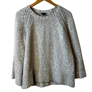 Talbots Women's Chunky Knit Sweater Marled Light Gray Medium Fisherman Classic - Picture 1 of 8