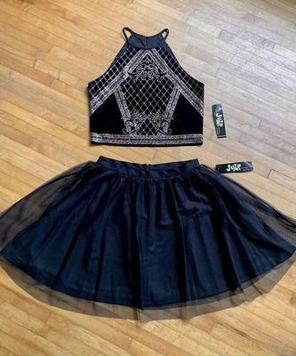 Vestido Y2K Dos Piezas Halter Top y Falda Patinadora Nuevo con Etiquetas Malla Brillante Brillo HADA M Foto 1 de 4