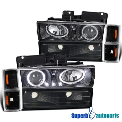 Fits 1994-1998 Chevy C10 Black LED Halo Projector Headlights+Bumper Corner Lamp Foto 1 de 3