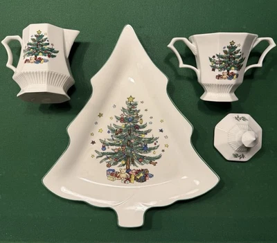 Nikko Juego de Navidad Árbol de Navidad Plato Crema y Azúcarero con Tapa Foto 1 de 4