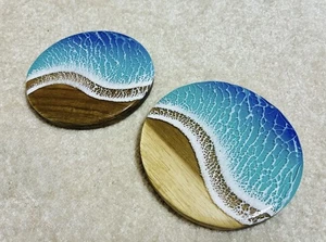 Handgefertigte Holz Ozean Harz Untersetzer 2er Set Brandneu Nie Benutzt - Bild 1 von 5