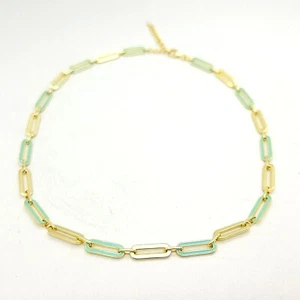 Adinas Jewels Sterling Silver Gold Tone Pastel Green Enamel Paper Clip Necklace - Picture 1 of 10
