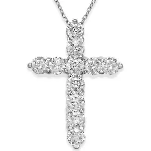 2 1/4cttw 14k White Gold Real Diamond Cross Pendant (1 inch tall) Necklace - Picture 1 of 3