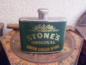 Stones Original Green Ginger Wine Hip Flask Advertising Green Colour Golf - Picture 1 of 5