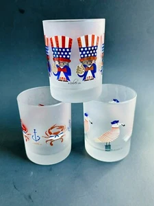 Culver 4th Of July Patriotic Uncle Sam Frosted Tumbler Drinking Glasses Set Of 3 - Picture 1 of 22