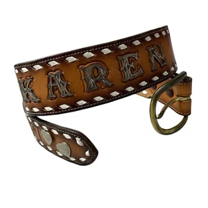 Tony Lama Tooled Floral Leather Western Belt 32 Womens Brown Velvet 2in KAREN - Picture 1 of 12